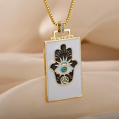 🧿 Evil Eye Necklace | Hamsa Hand Charm | Tarot Card Shaped Pendants