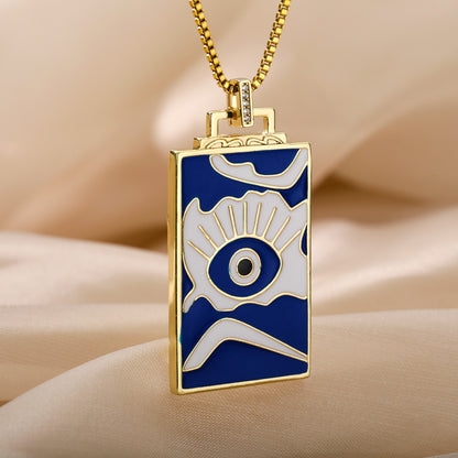 🧿 Evil Eye Necklace | Hamsa Hand Charm | Tarot Card Shaped Pendants