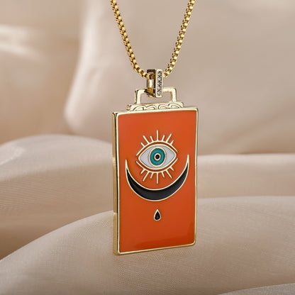 🧿 Evil Eye Necklace | Hamsa Hand Charm | Tarot Card Shaped Pendants