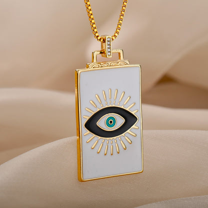 🧿 Evil Eye Necklace | Hamsa Hand Charm | Tarot Card Shaped Pendants