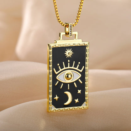 🧿 Evil Eye Necklace | Hamsa Hand Charm | Tarot Card Shaped Pendants