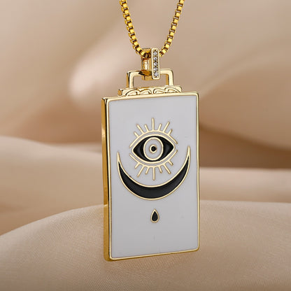 🧿 Evil Eye Necklace | Hamsa Hand Charm | Tarot Card Shaped Pendants