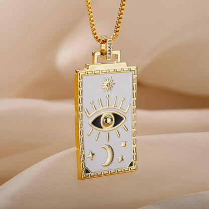 🧿 Evil Eye Necklace | Hamsa Hand Charm | Tarot Card Shaped Pendants