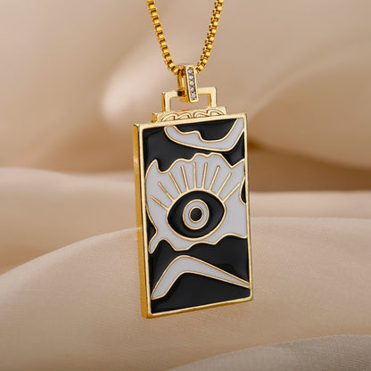 🧿 Evil Eye Necklace | Hamsa Hand Charm | Tarot Card Shaped Pendants