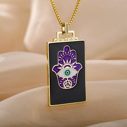 🧿 Evil Eye Necklace | Hamsa Hand Charm | Tarot Card Shaped Pendants