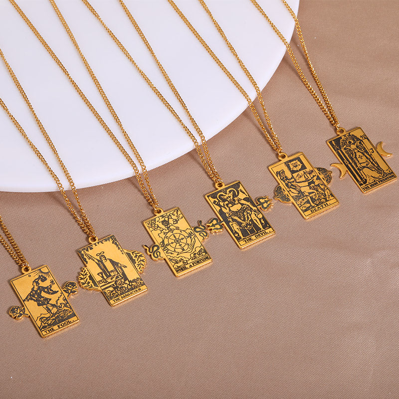 Winged Tarot Card Necklace | Stainless Steel Rider-Waite Pendant | Divination Amulet Jewelry | Apollo Tarot