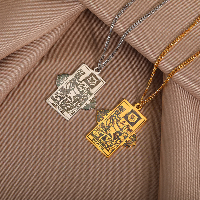 Winged Tarot Card Necklace | Stainless Steel Rider-Waite Pendant | Divination Amulet Jewelry | Apollo Tarot