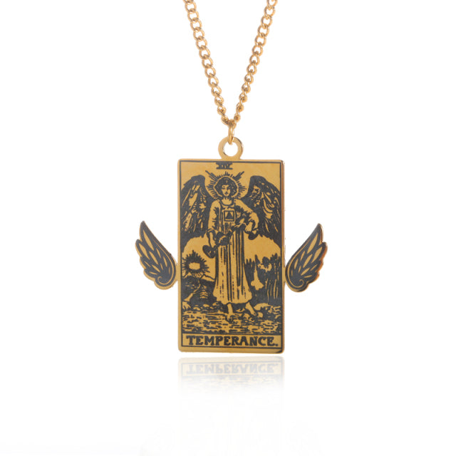 Winged Tarot Card Necklace | Stainless Steel Rider-Waite Pendant | Divination Amulet Jewelry | Apollo Tarot