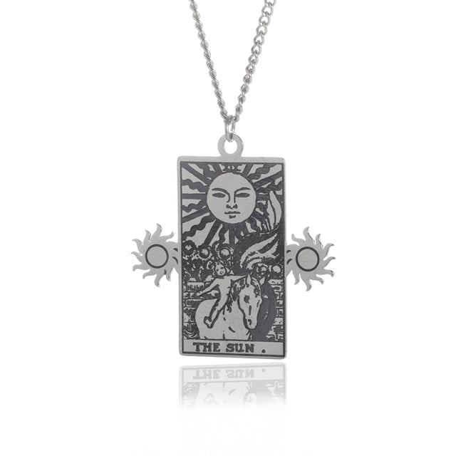 Winged Tarot Card Necklace | Stainless Steel Rider-Waite Pendant | Divination Amulet Jewelry | Apollo Tarot