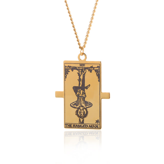 Winged Tarot Card Necklace | Stainless Steel Rider-Waite Pendant | Divination Amulet Jewelry | Apollo Tarot