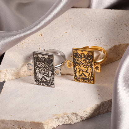 Adjustable Tarot Card Rings | Winged Stainless Steel Rider-Waite Jewelry | Astrology Charm Amulet | Apollo Tarot