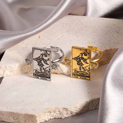 Adjustable Tarot Card Rings | Winged Stainless Steel Rider-Waite Jewelry | Astrology Charm Amulet | Apollo Tarot