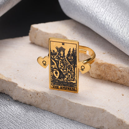 Adjustable Tarot Card Rings | Winged Stainless Steel Rider-Waite Jewelry | Astrology Charm Amulet | Apollo Tarot