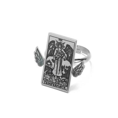 Adjustable Tarot Card Rings | Winged Stainless Steel Rider-Waite Jewelry | Astrology Charm Amulet | Apollo Tarot