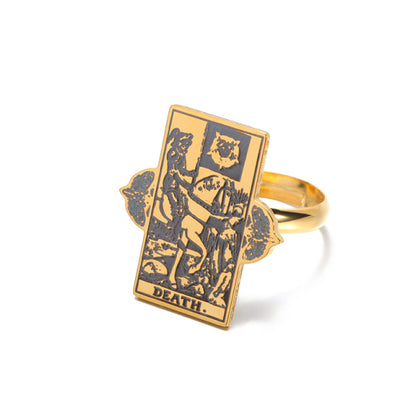 Adjustable Tarot Card Rings | Winged Stainless Steel Rider-Waite Jewelry | Astrology Charm Amulet | Apollo Tarot