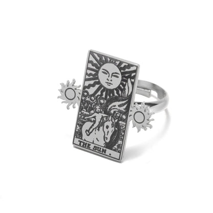 Adjustable Tarot Card Rings | Winged Stainless Steel Rider-Waite Jewelry | Astrology Charm Amulet | Apollo Tarot