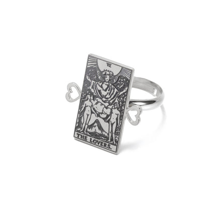 Adjustable Tarot Card Rings | Winged Stainless Steel Rider-Waite Jewelry | Astrology Charm Amulet | Apollo Tarot