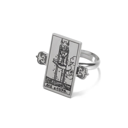 Adjustable Tarot Card Rings | Winged Stainless Steel Rider-Waite Jewelry | Astrology Charm Amulet | Apollo Tarot