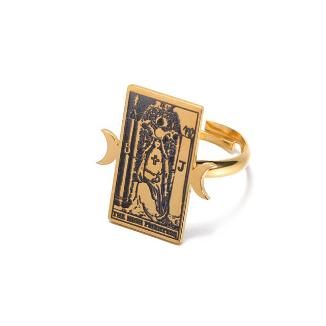 Adjustable Tarot Card Rings | Winged Stainless Steel Rider-Waite Jewelry | Astrology Charm Amulet | Apollo Tarot