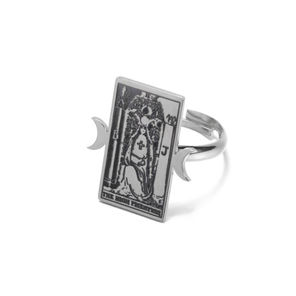 Adjustable Tarot Card Rings | Winged Stainless Steel Rider-Waite Jewelry | Astrology Charm Amulet | Apollo Tarot