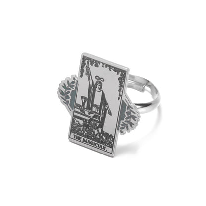 Adjustable Tarot Card Rings | Winged Stainless Steel Rider-Waite Jewelry | Astrology Charm Amulet | Apollo Tarot