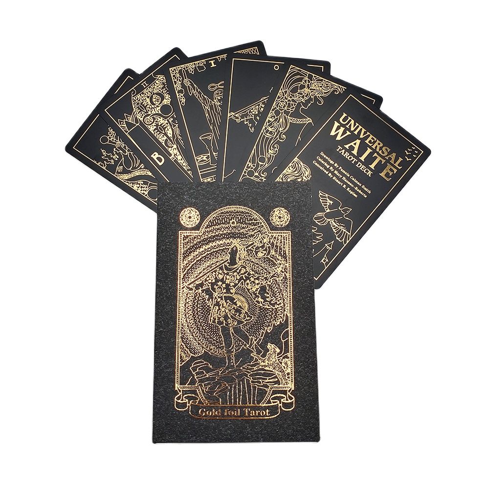 Gilded Universal Waite Tarot Deck, Black & Gold Lined Divination Cards, Gold Foil Neo Rider Black Golden Edition | Apollo Tarot