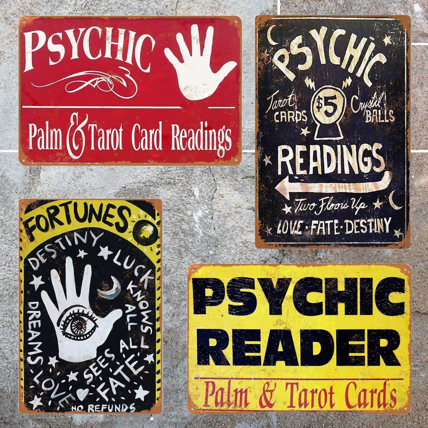 Tarot Psychic Metal Sign | Divination Retro Tin Plaque | Esoteric Wall Art For Witchy Home Decor | Apollo Tarot Shop