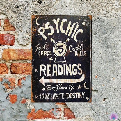 Tarot Psychic Metal Sign | Divination Retro Tin Plaque | Esoteric Wall Art For Witchy Home Decor | Apollo Tarot Shop