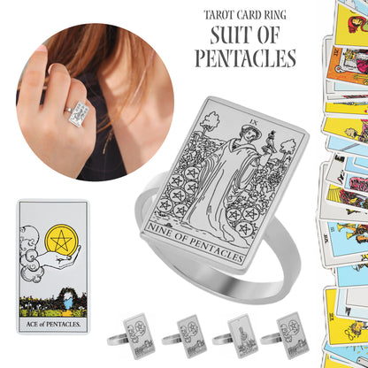 Silver Tarot Ring | Suit of Pentacles Rider-Waite-Smith Cards | Apollo Tarot