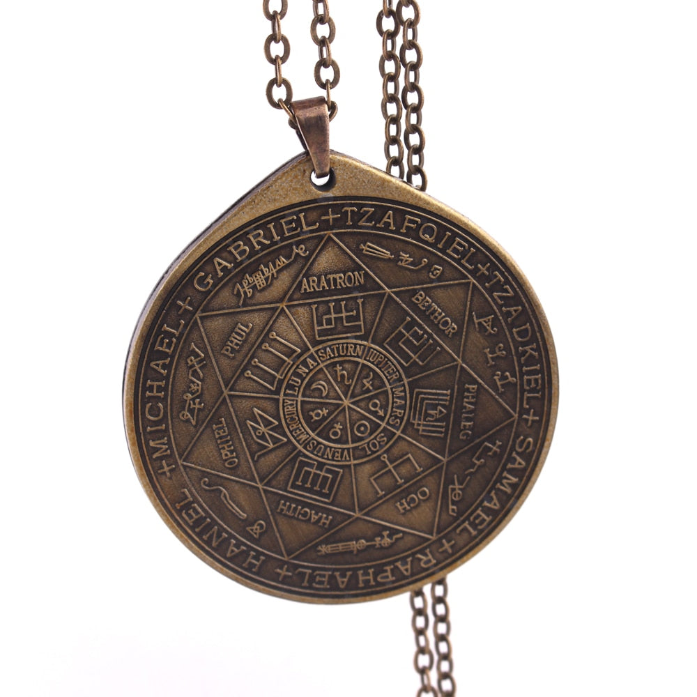 Seven Archangels Sigil Necklace | The Seal Of The Seven Archangels Round Pendant | Solomon Kabbalah Amulet