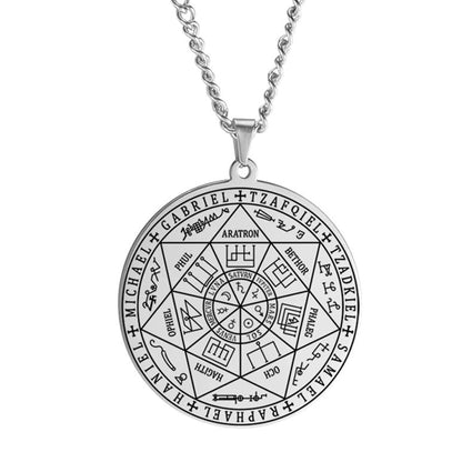 Archangel Sigil Necklaces | Angel Magick Talisman Enochian Amulet | Stainless Steel Long Chain Round Pendants | Apollo Tarot Shop