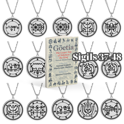 Silver Pendant Necklace With Seals Of The 72 Spirits In The Lesser Key of Solomon (Sigils 37-48)