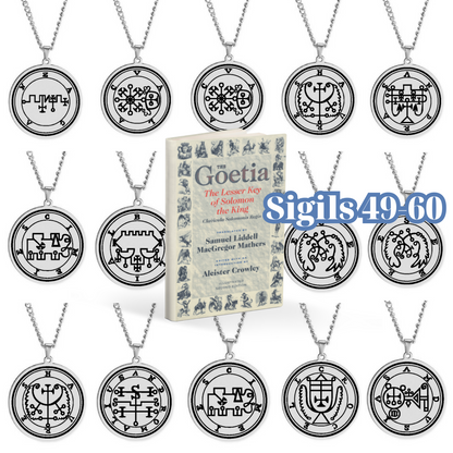 Silver Pendant Necklace With Seals Of The 72 Spirits In The Lesser Key of Solomon (Sigils 49-60) | Apollo Tarot Jewelry Shop