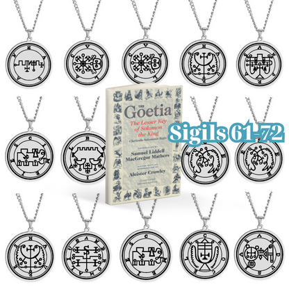 Silver Pendant Necklace With Seals Of The 72 Spirits In The Lesser Key of Solomon (Sigils 61-72) | Apollo Tarot Jewelry Shop