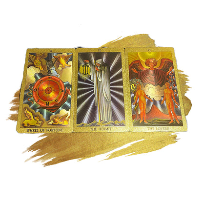 Gold Foil Tarot Cards Deck In Economic Tuck Box With Colored English Guidebook For Beginners | RWS-Inspired Premium Plastic Card Divination Gift Set | Apollo Tarot Shop