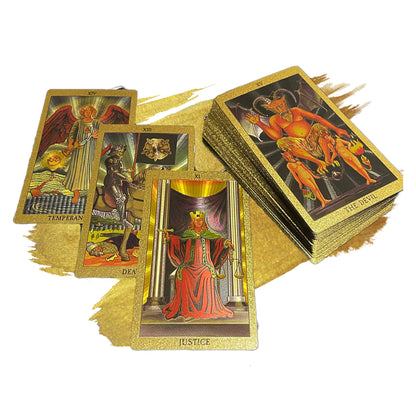 Gold Foil Tarot Cards Deck In Economic Tuck Box With Colored English Guidebook For Beginners | RWS-Inspired Premium Plastic Card Divination Gift Set | Apollo Tarot Shop