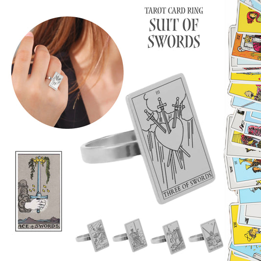Silver Tarot Ring | Suit Of Swords Rider-Waite-Smith Cards