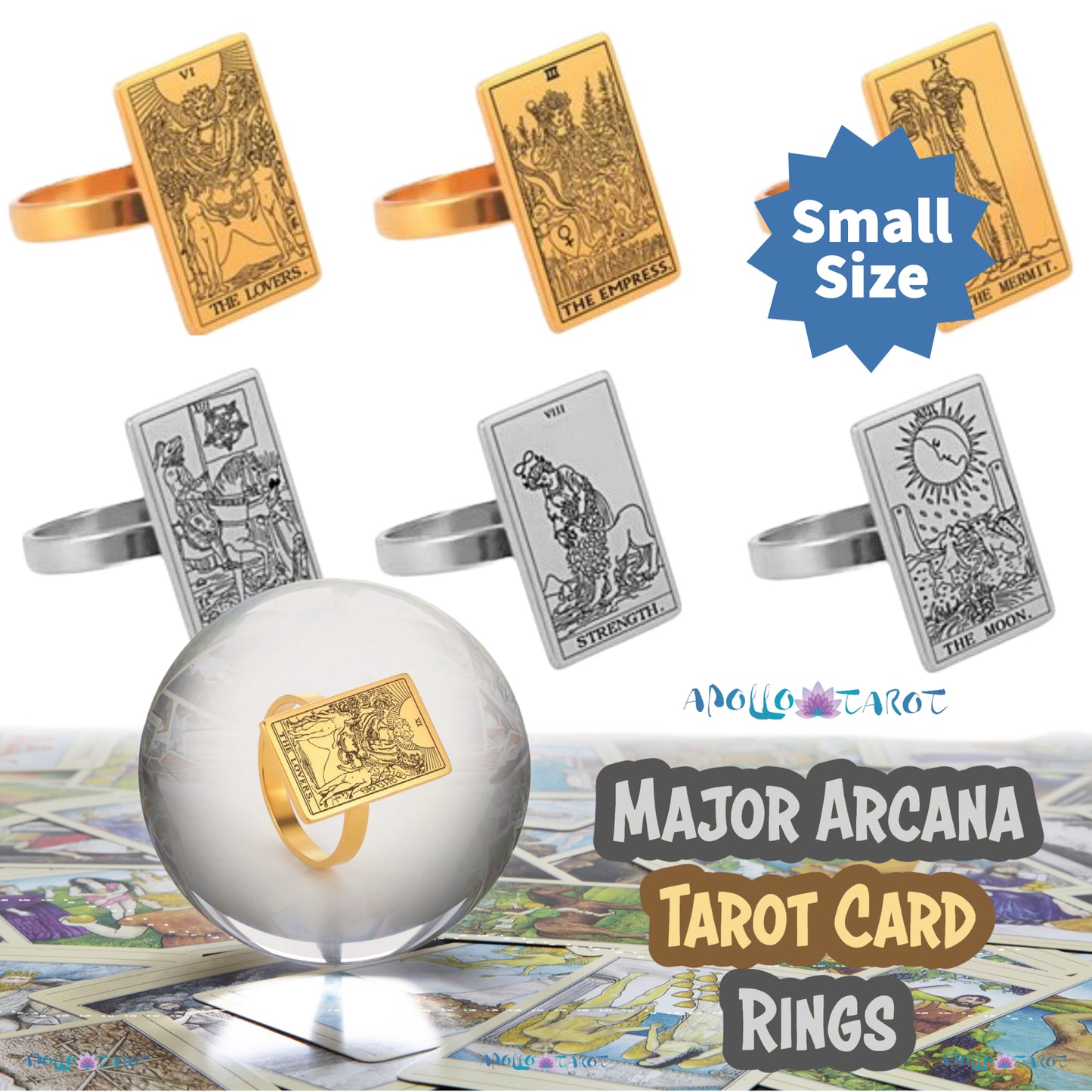 Tarot Card Ring • Silver & Gold Charms Of Major Arcana Cards • Extra Small Size