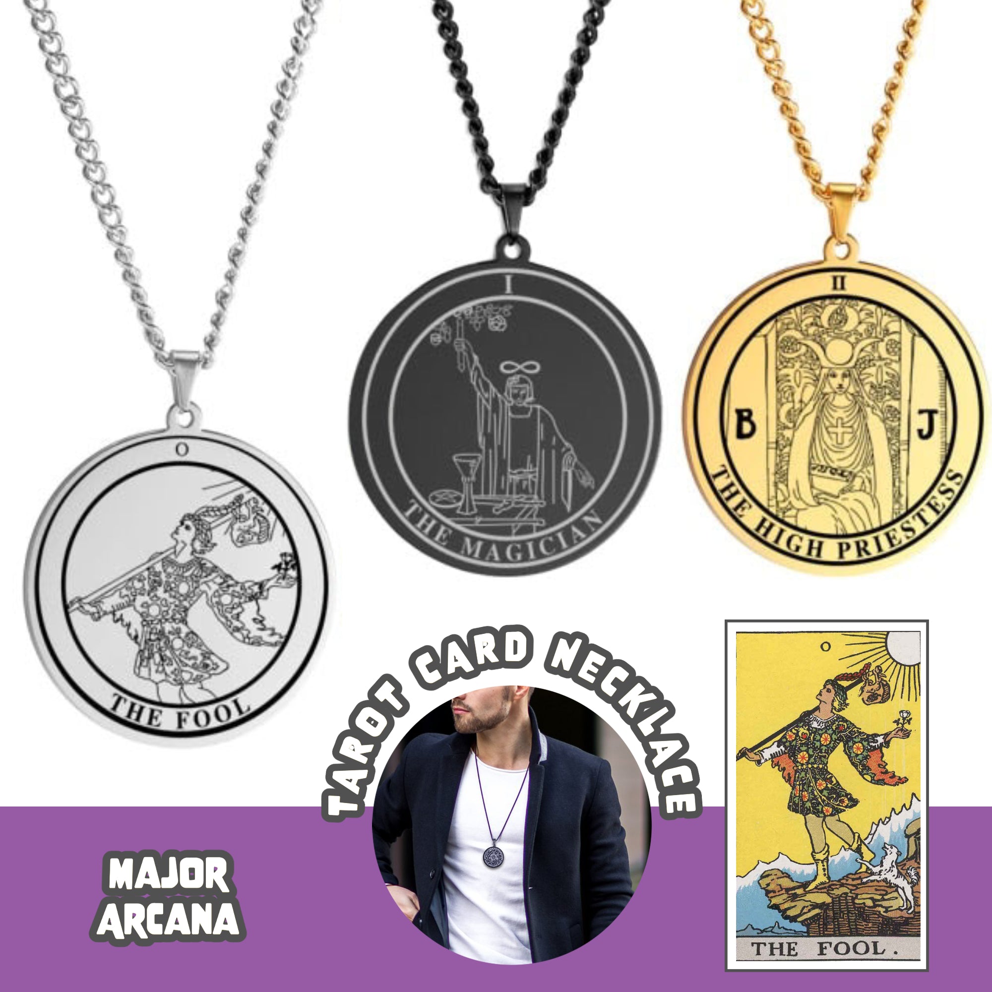 Round Tarot Card Necklace | Major Arcana Amulet Pendants | Apollo Tarot Shop