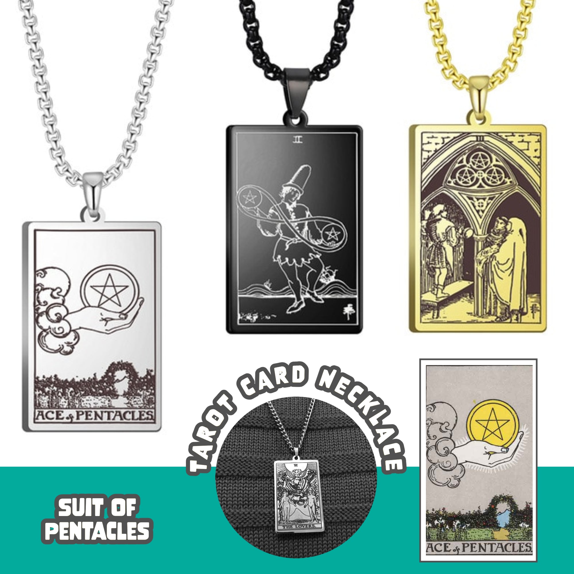 Tarot Card Necklace | Suit of Pentacles Pendants | Apollo Tarot