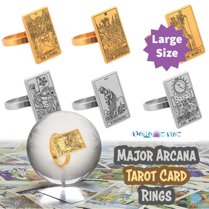 Tarot Card Ring | Silver & Gold Charms Of Major Arcana Cards | Large Size | Apollo Tarot Shop