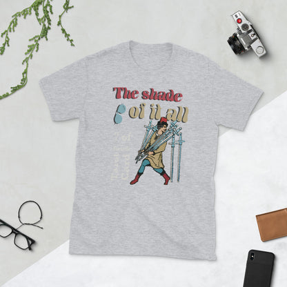 The Shade Of It All x 7 Of Swords Tarot Card T-Shirt | Apollo Tarot Shop