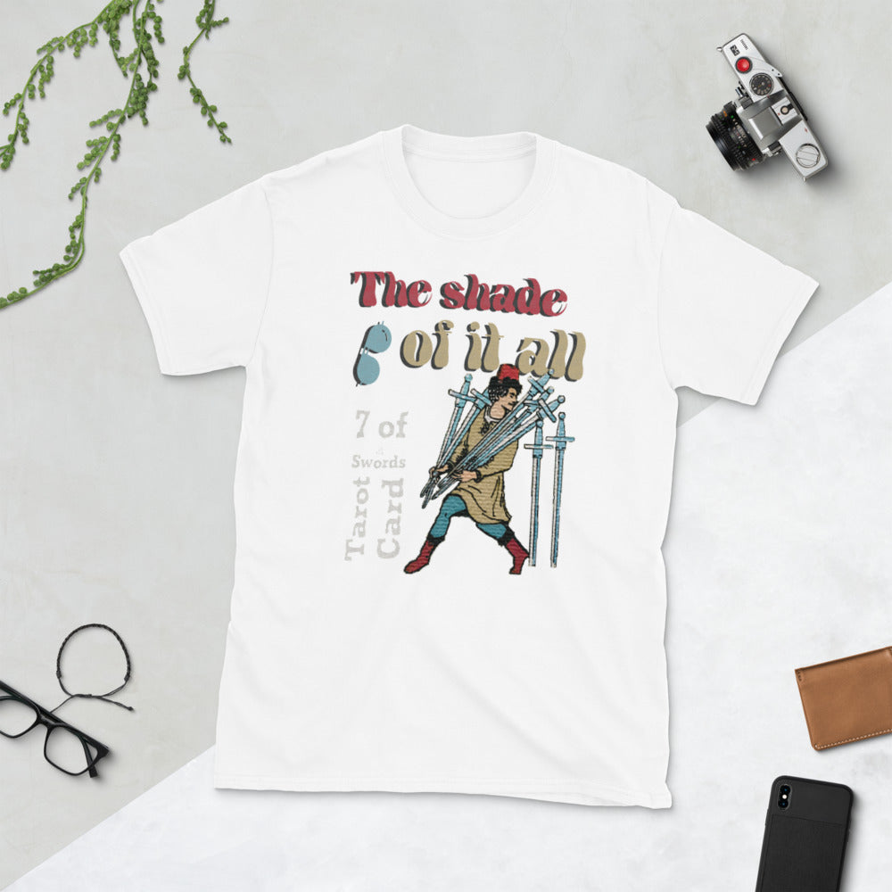 The Shade Of It All x 7 Of Swords Tarot Card T-Shirt | Apollo Tarot Shop