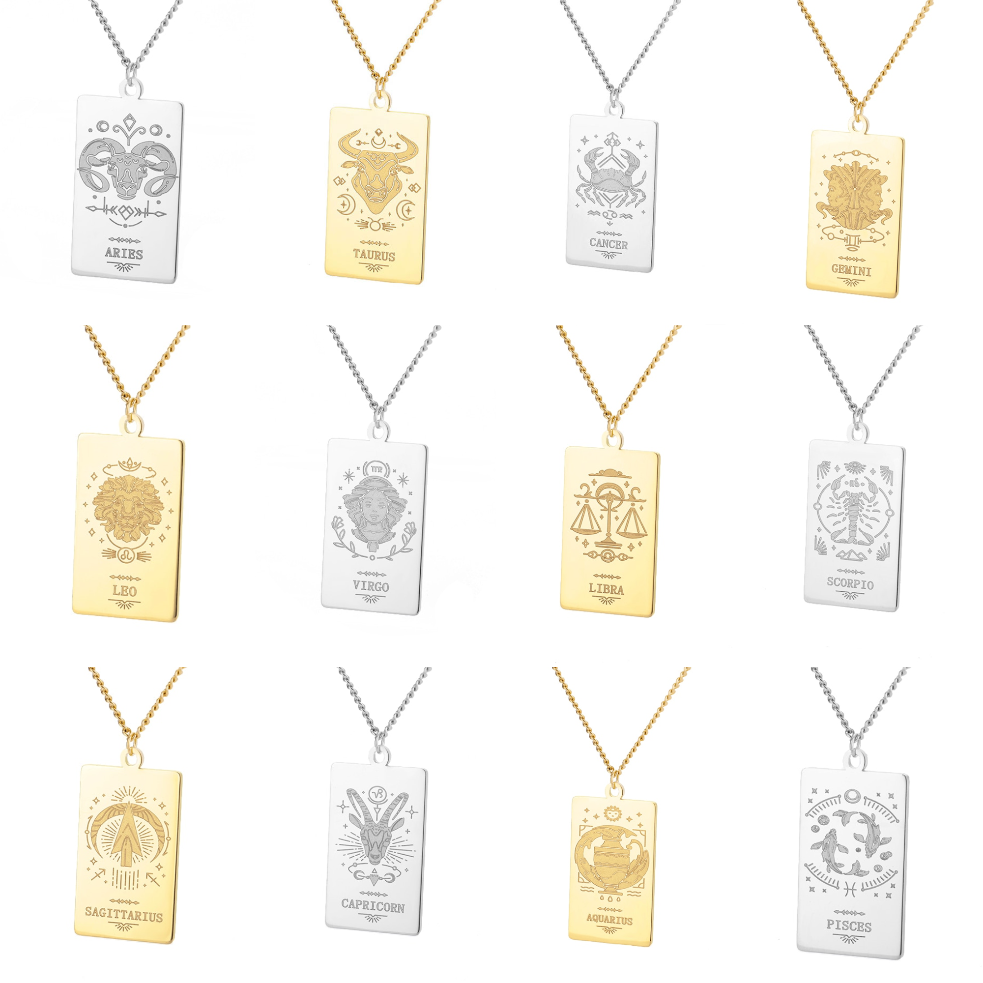 Zodiac Sign Necklace | Astrology Symbols Of The 12 Constellations In Silver Or Gold-Plated Pendants