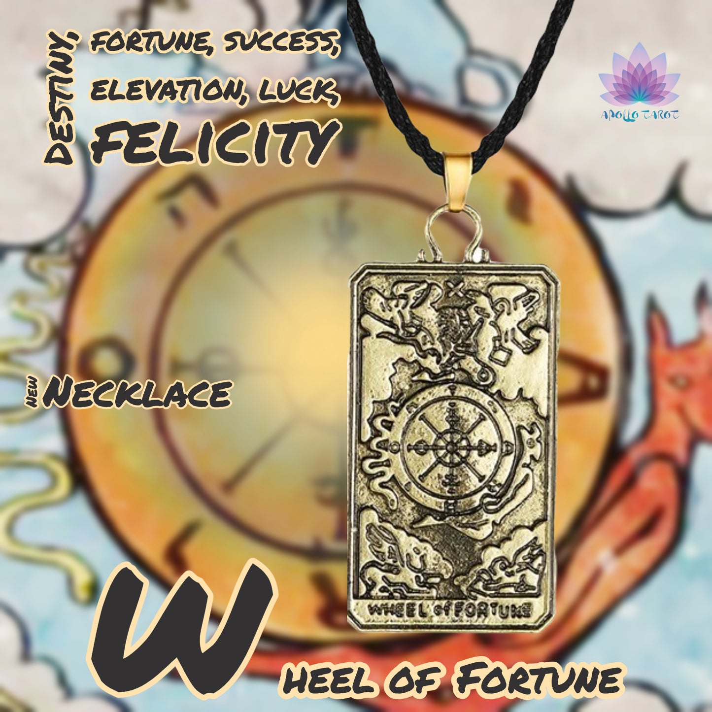 Tarot Card Necklace | Wheel Of Fortune Pendant | Men's Necklace
