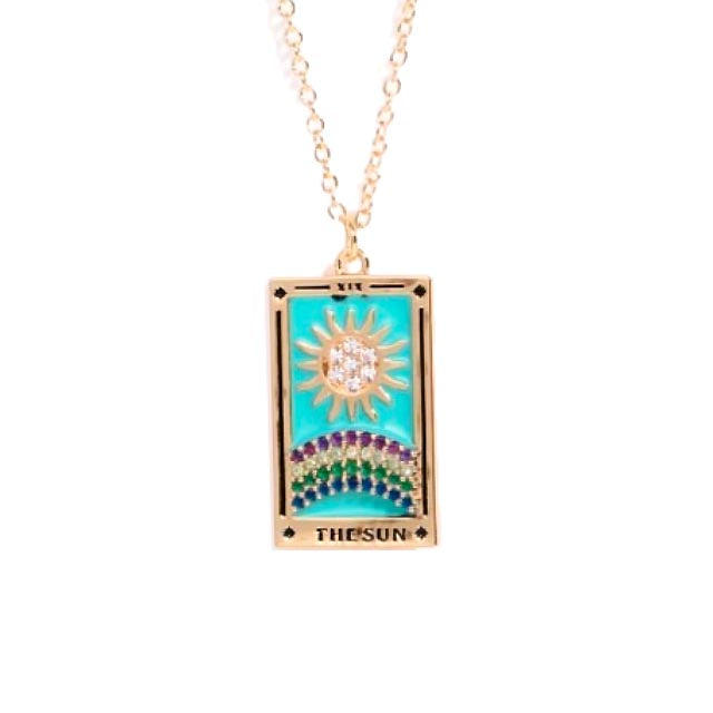 Vintage Tarot Necklace for Women | The Sun, The Moon, The Star Cards | Enamel Zircon Pendants | Apollo Tarot