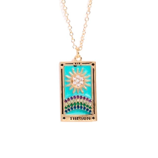 Vintage Tarot Necklace for Women | The Sun, The Moon, The Star Cards | Enamel Zircon Pendants | Apollo Tarot