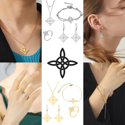 Witch's Knot Jewelry | Witchy Celtic Necklace, Bracelet, Earring, & Ring Four-Piece Set | Witchcraft Amulet Gift For Wiccan Pagan Women | Apollo Tarot Shop